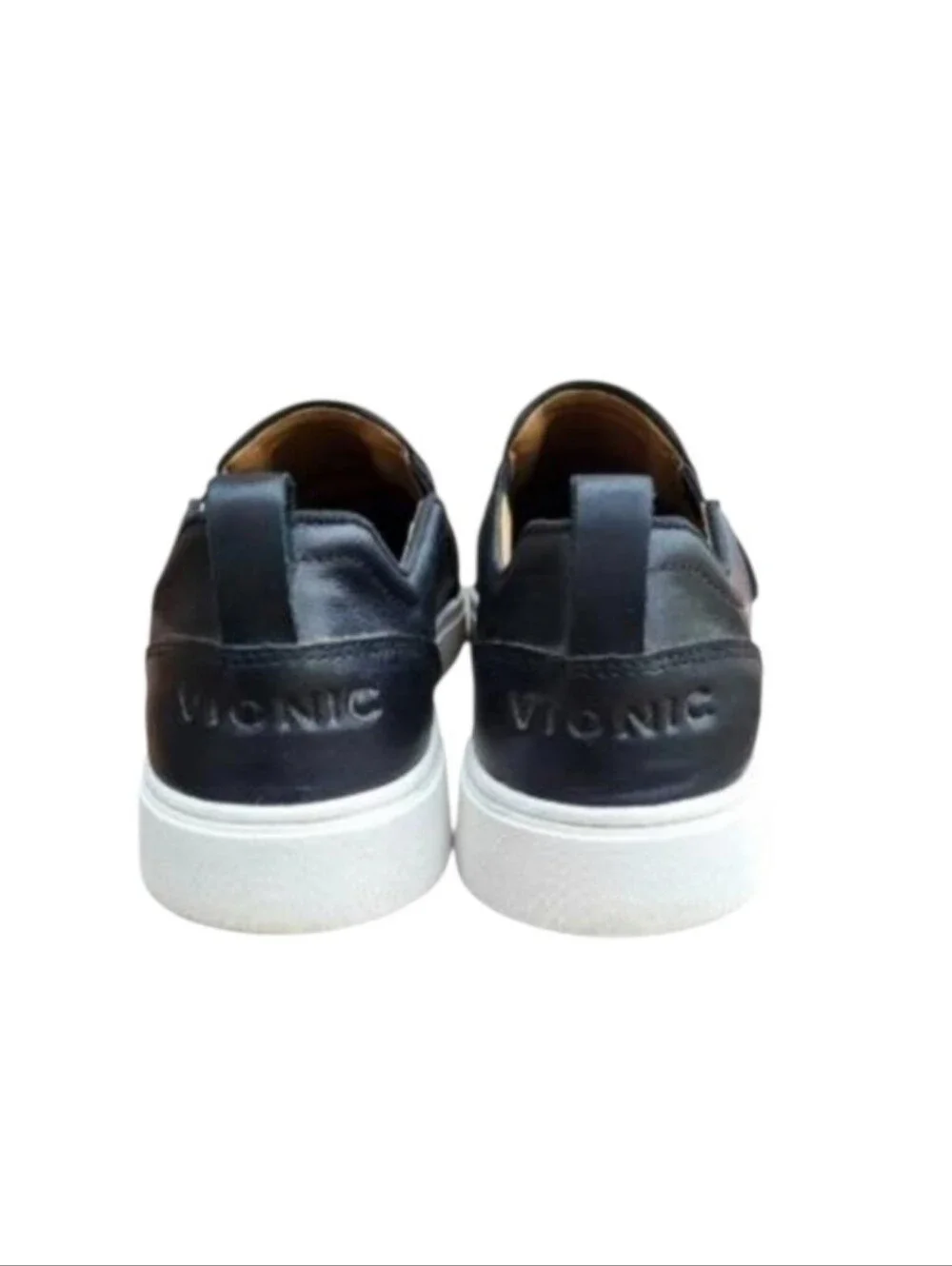 Vionic Leather Kimmie Black White Slip On Loafer Tennis Shoe Sneaker Women 7.5